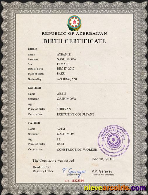Azerbaijan birth certificate